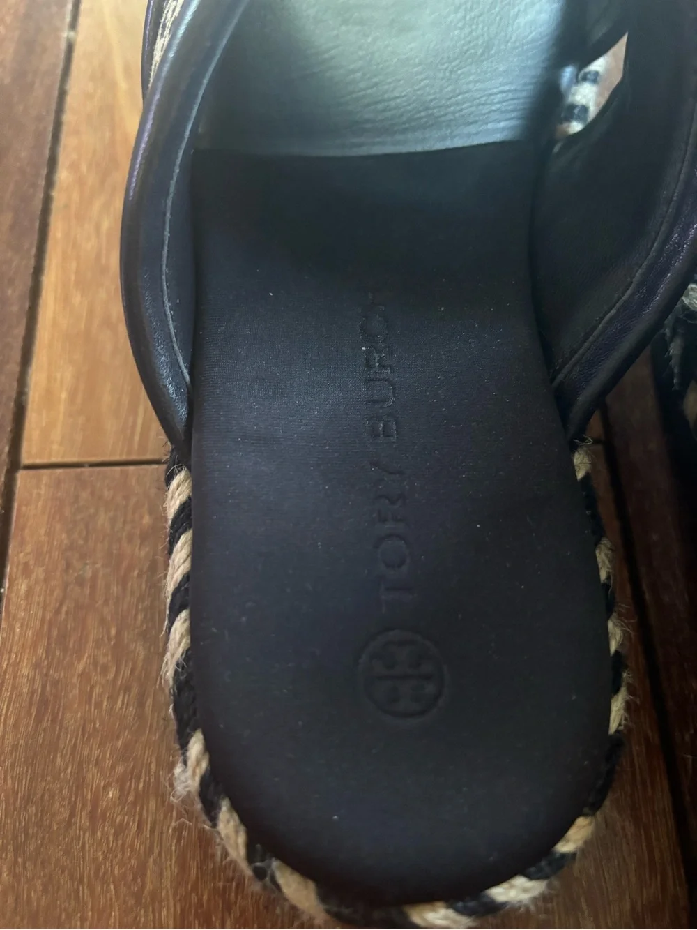 Tory Burch Black Canvas Logo Espadrille Slides
